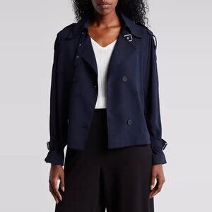 NWT New $129 Adrianna Papell Shoulder Tab Double Breasted Blue Blazer Size S